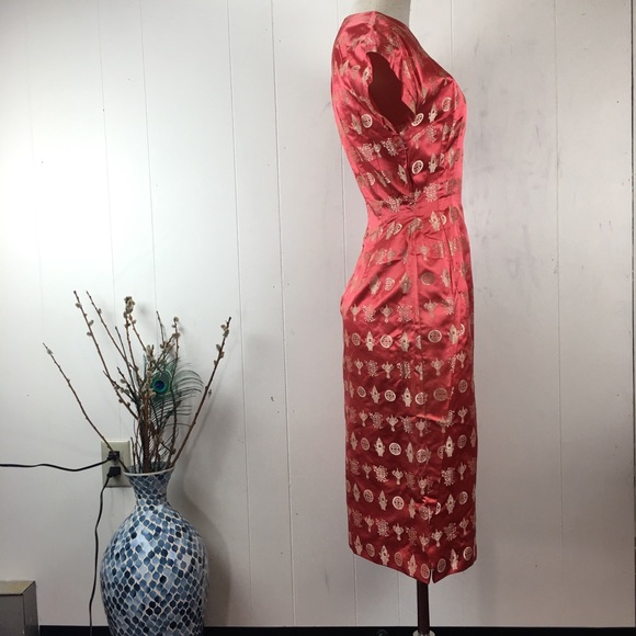Vintage Red & Gold Asian Handmade Cocktail Dress - Picture 4 of 8